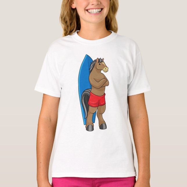 T-shirt Cheval comme Surfer avec Surfboard (Devant)