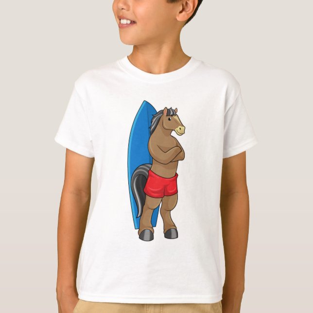 T-shirt Cheval comme Surfer avec Surfboard (Devant)