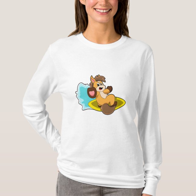 T-shirt Cheval comme Surfer avec Surfboard (Devant)