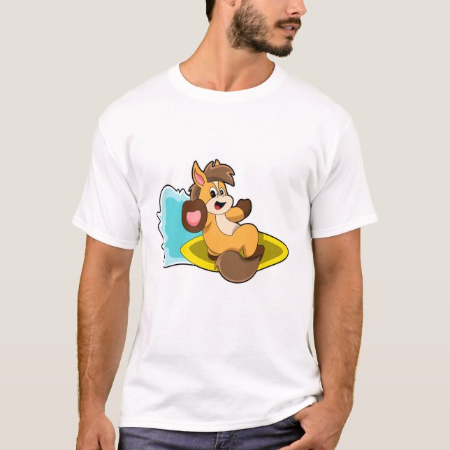 T-shirt Cheval comme Surfer avec Surfboard (Devant)