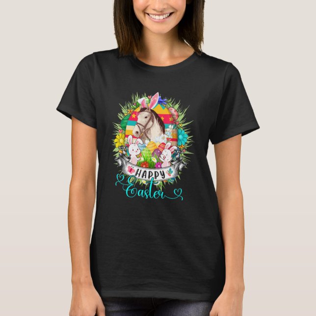 T-shirt Cheval Dans Les Oeufs De Pâques Panier Bonnet Bonn (Devant)