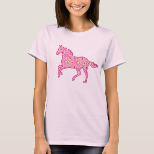T-shirt Cheval de course Silhouette, Fuchsia et Coral rose