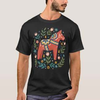 T-shirt Cheval de Dala Art Populaire Fleur Animaux de Ferm