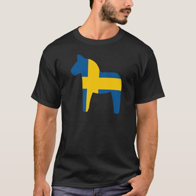 T-shirt Cheval de Dala de drapeau de la Suède (Devant)