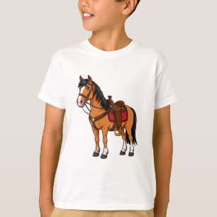 T-shirt Cheval de dessin animé avec selle et rênes