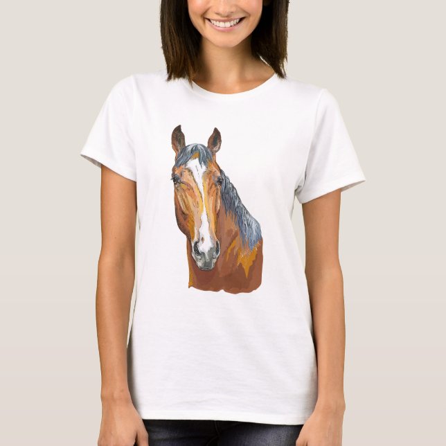 T-shirt Cheval de la baie de dessin à la main (Devant)