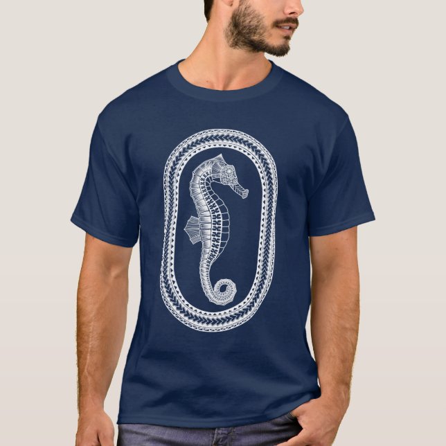 T-shirt Cheval de mer Tribal Blanc (Devant)