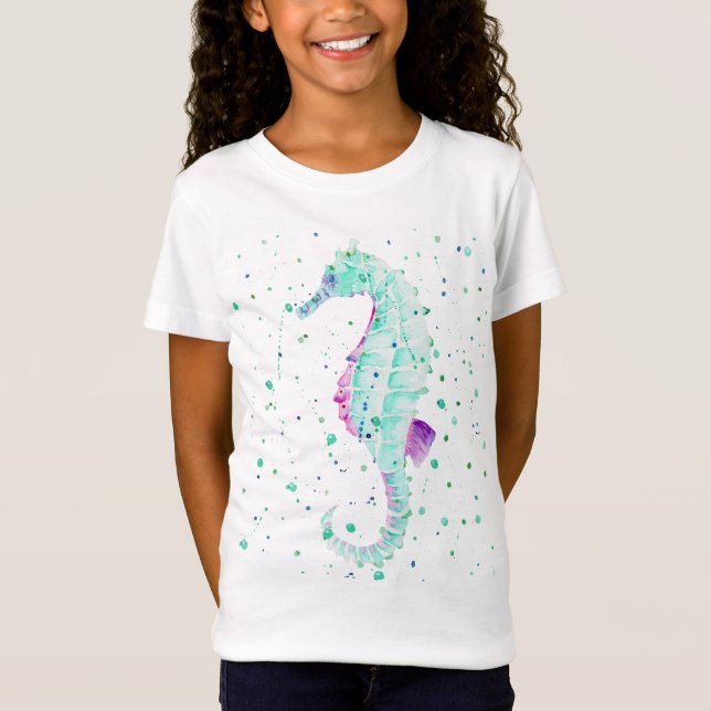 T-Shirt Cheval de mer turquoise et violet (Devant)