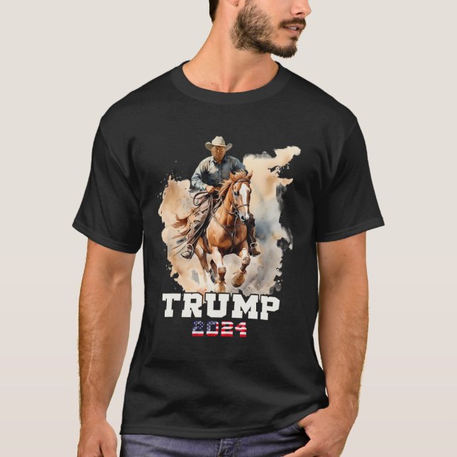 T-shirt Cheval d'équitation Drapeau américain Cowboy (Devant)