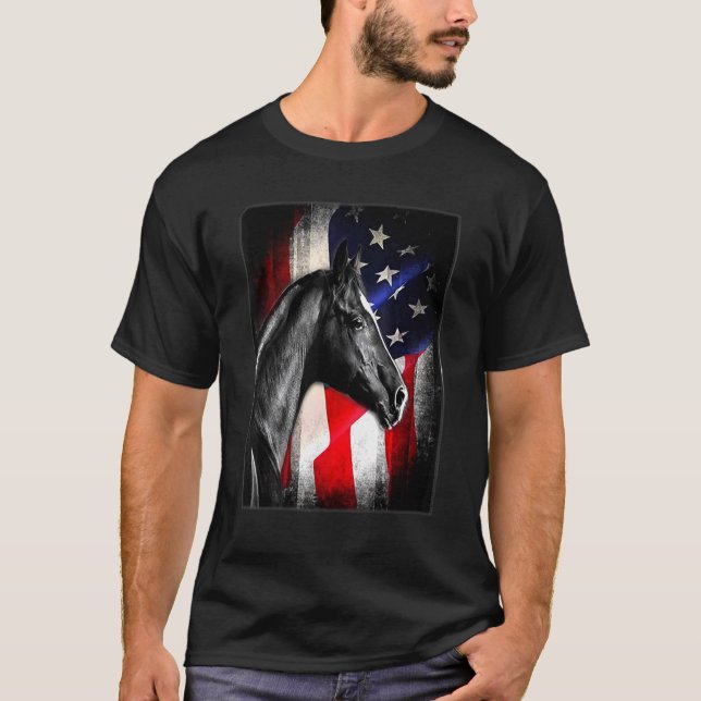 T-shirt Cheval Drapeau Américain Équitation Cheval (Devant)