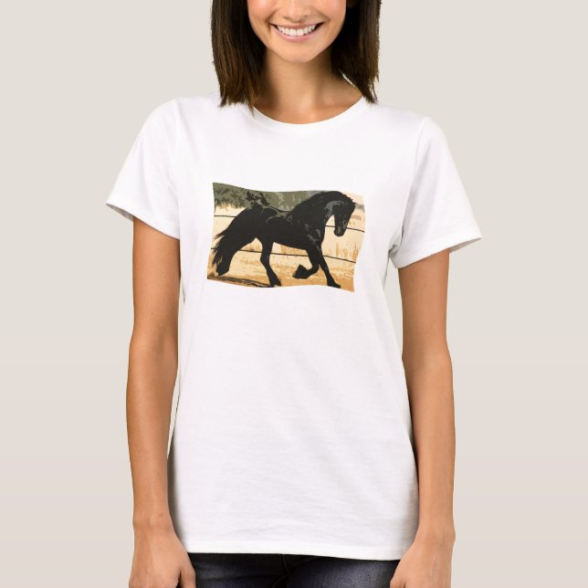 T-shirt Cheval du Friesien noir (Devant)