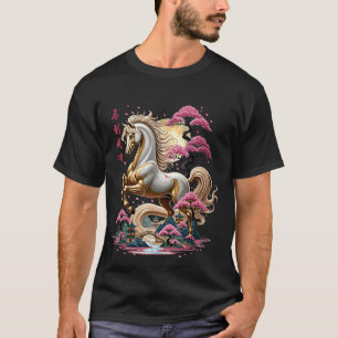 T-shirt Cheval du Zodiaque Chinois Doré 2026 Artistique Lu