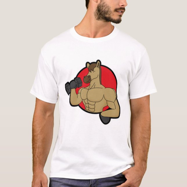 T-shirt Cheval en Bodybuilder avec Dumbbell (Devant)