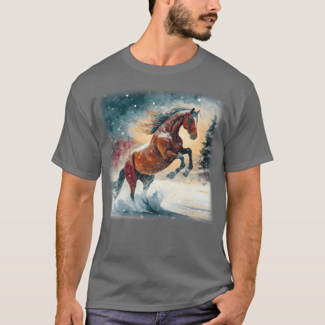 T-shirt Cheval en cadeau neige (Devant)