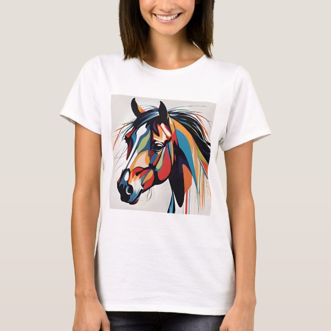 T-shirt Cheval Equestre Abstrait Mustang Pony Bronco Colt (Devant)