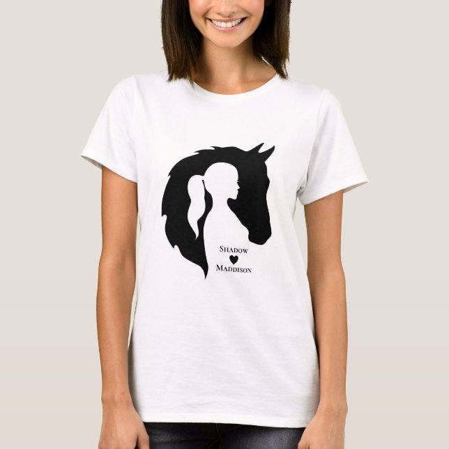 T-shirt Cheval et fille cheval amoureux silhouette coeur (Devant)