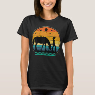 T-shirt Cheval Femme Coucher de soleil Retro Vintage Vecto