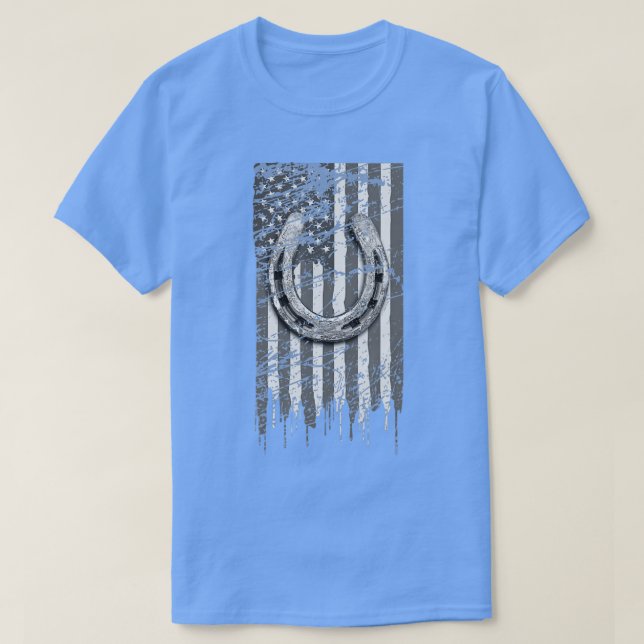 T-shirt Cheval-fer Cheval Lover Cadeau US Drapeau Lucky Ho (Design devant)