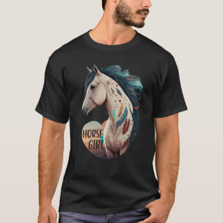 T-shirt Cheval Fille Boho Equestre Chevaux Portrait Horseb