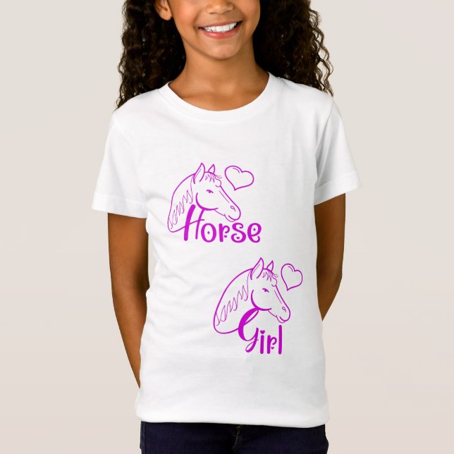 T-Shirt Cheval fille en violet avec tête de cheval Police (Devant)