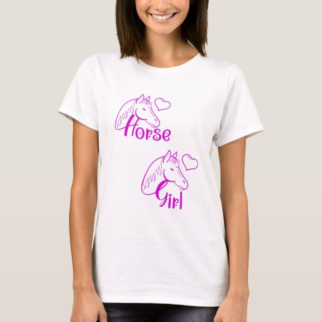 T-shirt Cheval fille en violet avec tête de cheval Police (Devant)