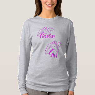 T-shirt Cheval fille en violet avec tête de cheval Police