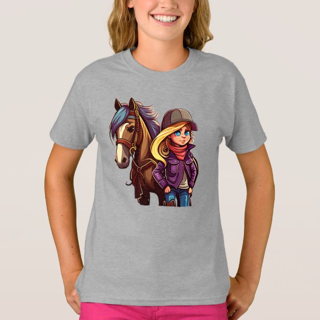 T-shirt Cheval filles drôle mignonne poney (Devant)