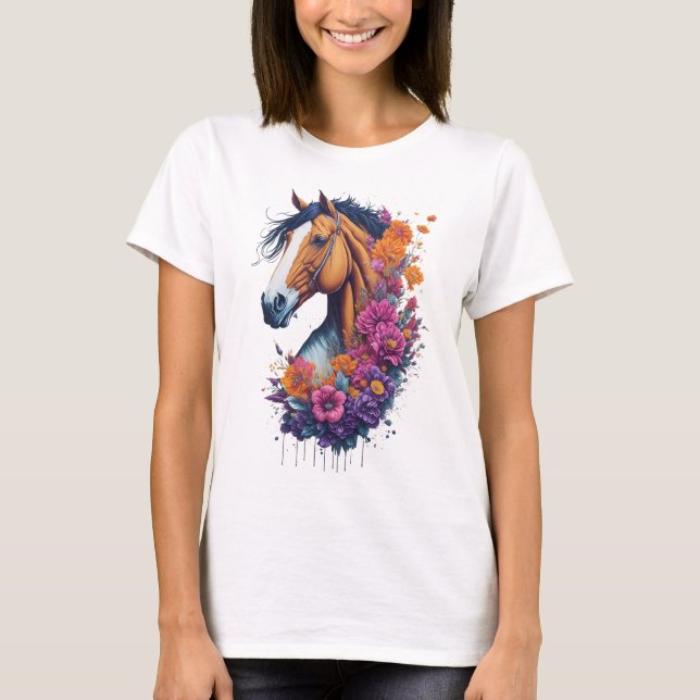 T-shirt Cheval Fleur Printemps Nature Cheval Amateurs Pour (Devant)
