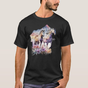 T-shirt Cheval Fleurs Sauvage Crinière Boho Occidental Mér