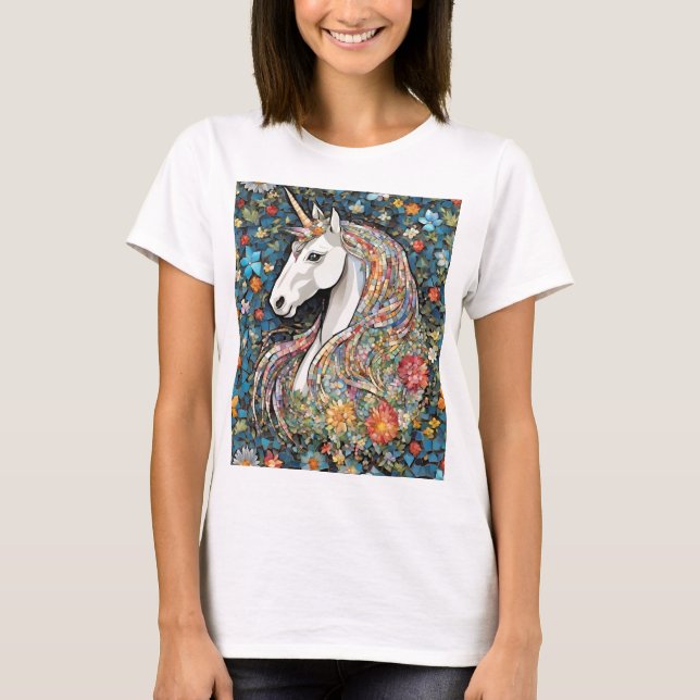 T-shirt Cheval floral mythique de la licorne (Devant)