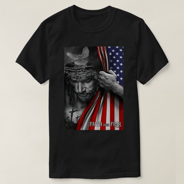 T-shirt Cheval foi sur la peur Jésus Américain Drapeau Pat (Design devant)