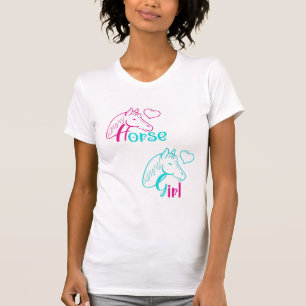 T-shirt Cheval Girl en rose et turquoise