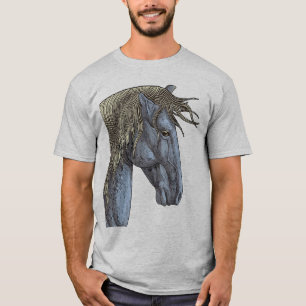 T-shirt Cheval gris majestueux à la crinière flottante