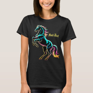 T-shirt Cheval Lumière Néon Effet de Glitch Style Rétro