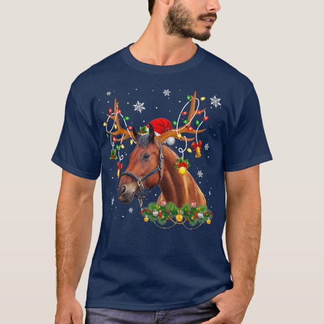 T-shirt Cheval Noël Lumières Horse Noël (Devant)