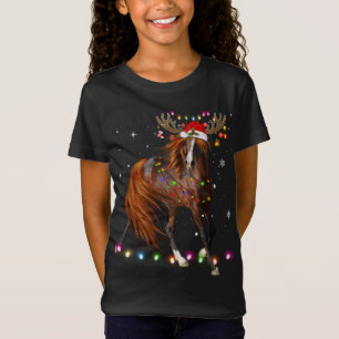 T-Shirt Cheval Noël Reindeer Lumières Drôle Cheval Xmas G