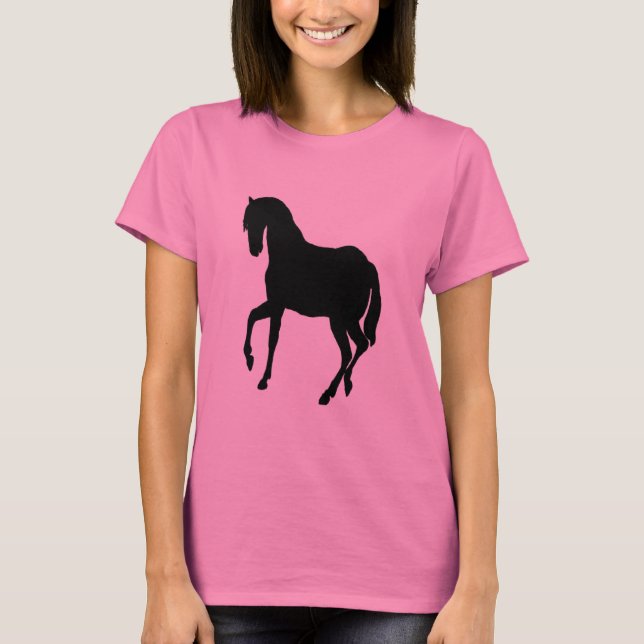 T-shirt Cheval noir de beauté assez dans les dames roses (Devant)