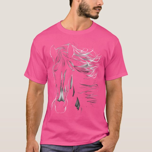 T-shirt Cheval Noir Majestueux Avec Mane Flowant (Devant)