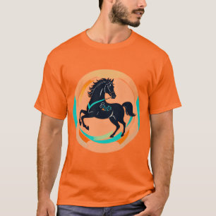 T-shirt Cheval noir sur fond coloré