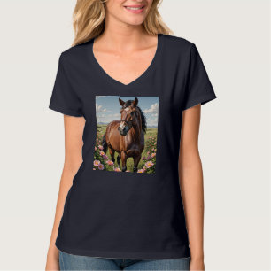 T-shirt Cheval Nokota Entouré de Roses de Prairie