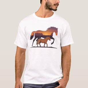 T-shirt Cheval occidental Mustangs sauvages Désert Coucher