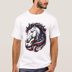 T-shirt Cheval Patriotique Gravure Vintage Art Vectoriel