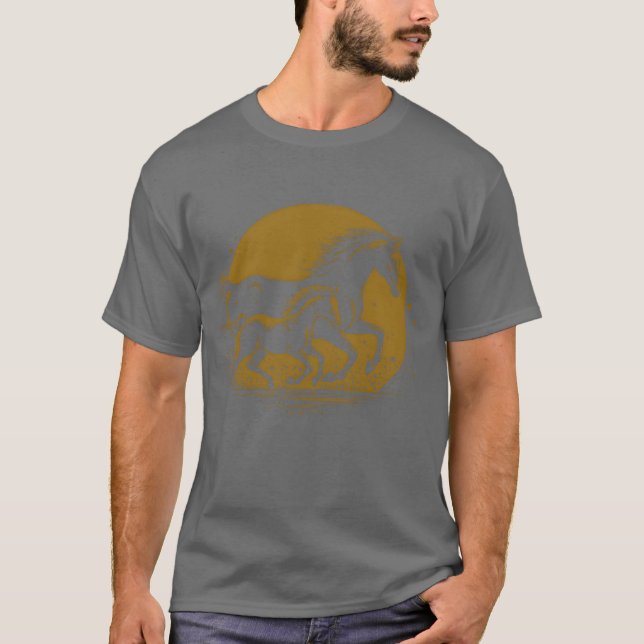 T-shirt Cheval Père et fils en train de courir drôle (Devant)