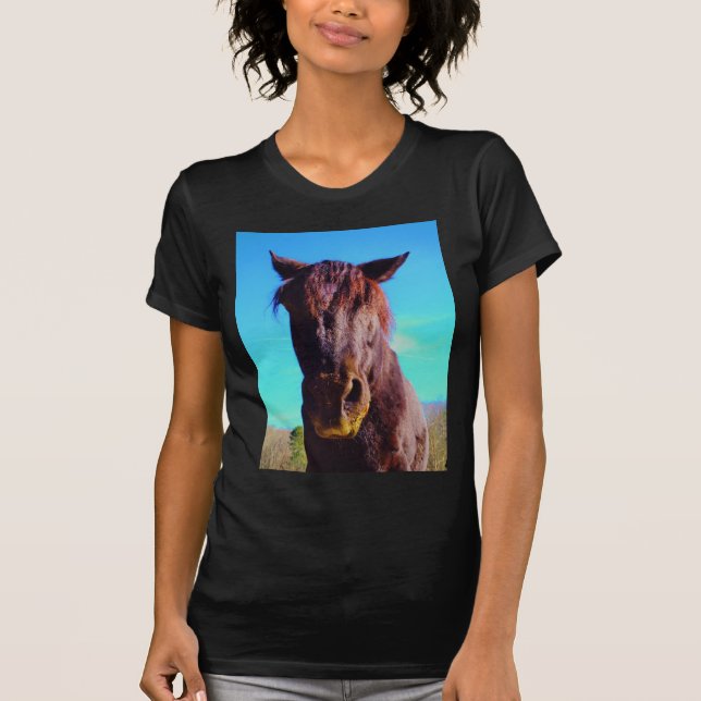 T-shirt Cheval pourpre avec Bouche verte (Devant)