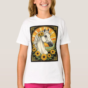 T-shirt Cheval Pur-Sang Et Fleurs De Susan Aux Yeux Noirs