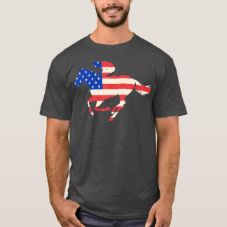T-shirt Cheval Racing Drapeau américain Jockey équestre