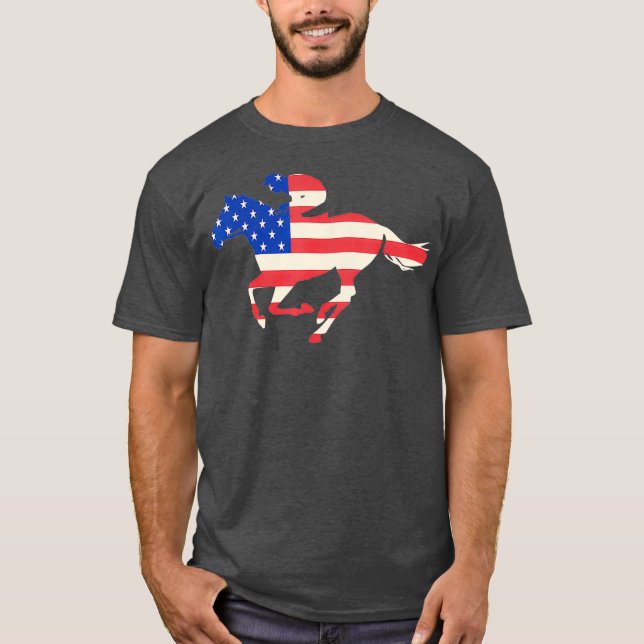T-shirt Cheval Racing Drapeau américain Jockey équestre (Devant)