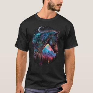 T-shirt Cheval réaliste coloré dans la nature sauvage sur
