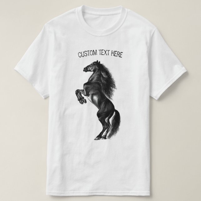 T-shirt Cheval sauvage noir dressé avec texte pers (Design devant)