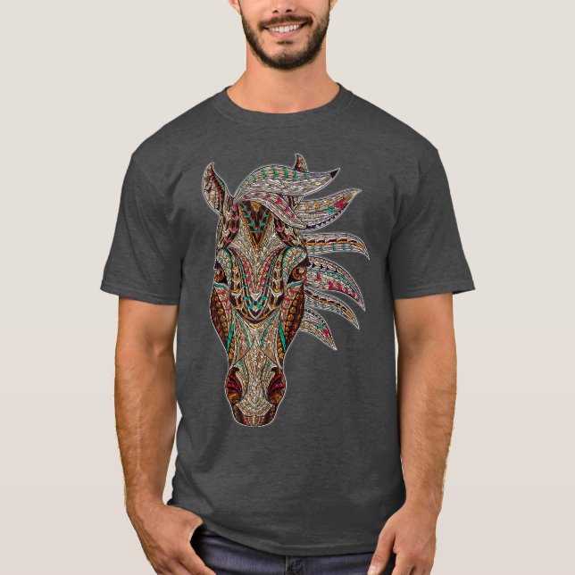 T-shirt Cheval Tribal Art Abstrait Autochtone Américain Ch (Devant)